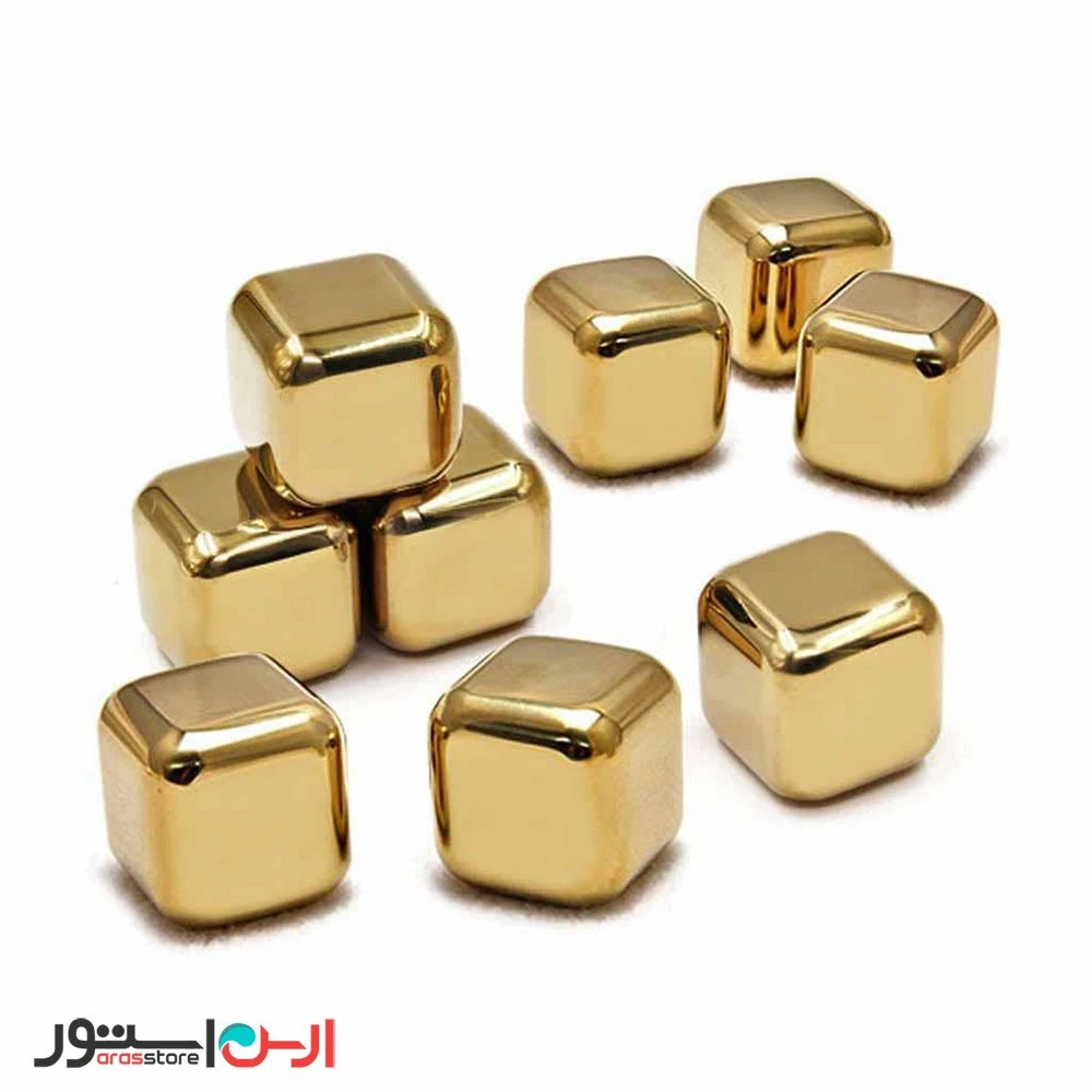 یخ استیل طلایی 8 تایی + انبر طلایی اعلا