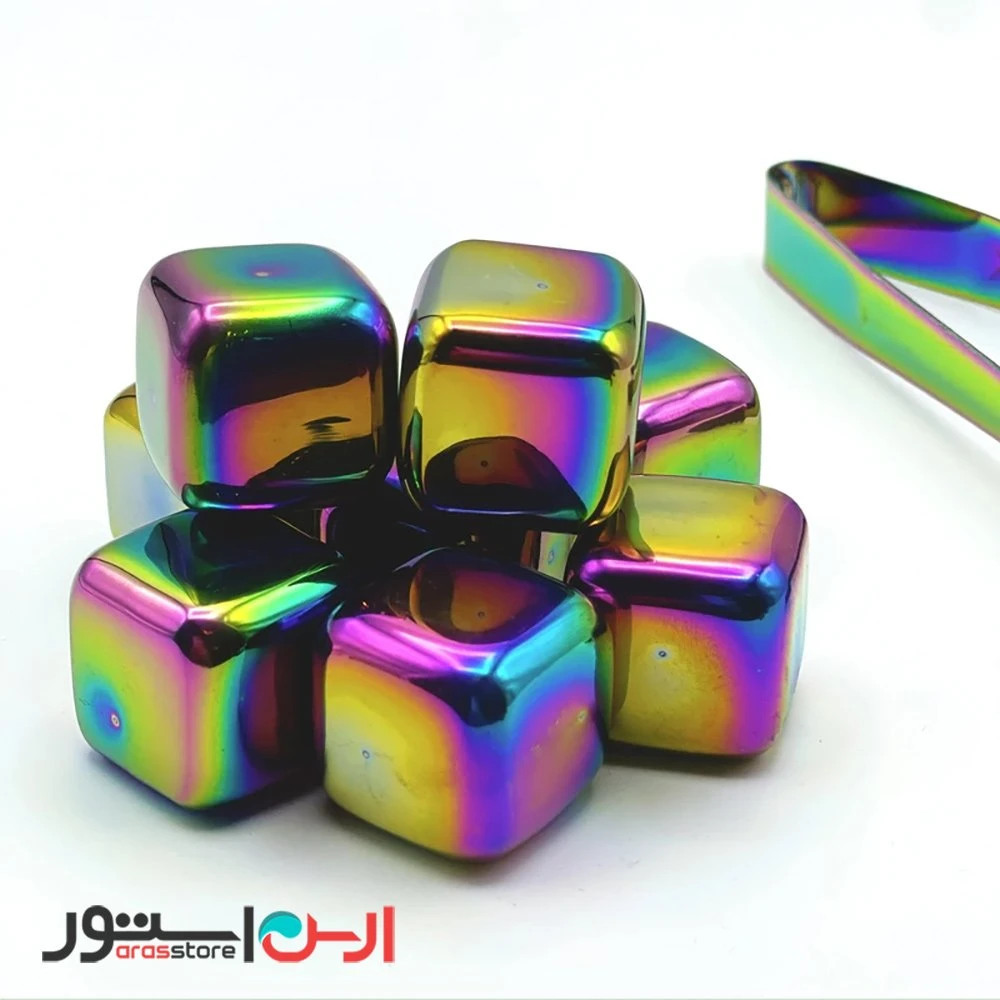 یخ استیل هفت رنگ 8 تایی + انبر هفت رنگ اعلا