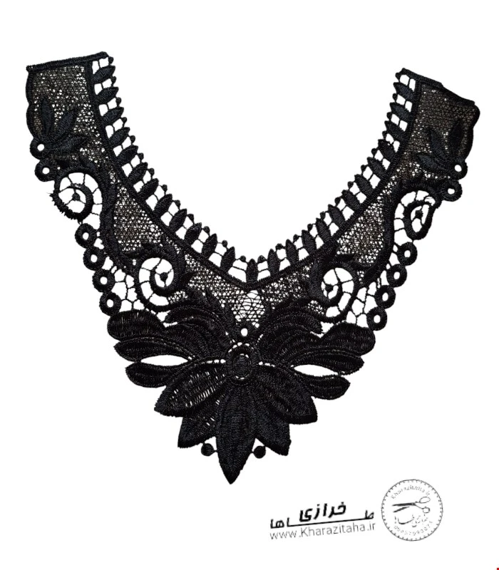 یقه گیپور تک گل مشکی